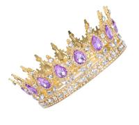 Didiseaon Couronne de Reine Ronde Vintage Strass Grosse Taille 12,7 Cm Dorée et Violette, Diadème Princesse Élégant pour Mariée et Cortège Nuptial, Accessoire Coiffure Mariage et Fêtes