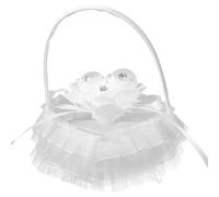 Didiseaon Coussin pour Alliance Mariage en Satin Blanc Forme Cœur avec Dentelle Élégante, Poignée Pratique, Facile à Ranger pour Cérémonie de Mariage