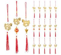 Didiseaon Décorations du Nouvel An chinois : 18 pièces Ornements à suspendre 2026 Année du Cheval Pompons rouges avec cordes Bénédiction Fu Pendentifs pour le festival du printemps Décoration d'arbre