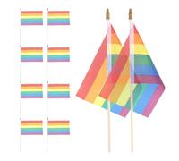Didiseaon Drapeaux à Main Résistants la Décoloration Arc-en-ciel Lot de 10 en Polyester et Bois pour Parades et Festivals Lgbt