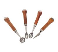 Didiseaon Ensemble 4 Pièces Cuillères à Melon et Outils Sculpture Fruits en Acier Inoxydable avec Poignée Bois Ergonomique Cuillères Sphériques Grandes et Ovales pour Découpe Pastèque