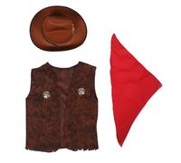 Didiseaon Ensemble Déguisement Cowboy Garçon et Filles 3 Pièces Chapeau Marron Uni Gilet et Bandana Triangle Costume Western Garçon Fille pour Fêtes à Thème Far West Anniversaire et