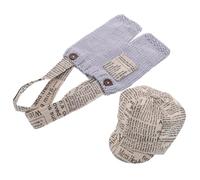 Didiseaon Ensemble Photo -Né Garçon Tricoté Imprimé Journal Bretelles Crochet et Béret Tenue pour Séance Photo Naissance