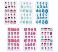 Didiseaon Faux Ongles Autocollants Garçon et Filles 24 Pièces Boîte Amovible Motifs Aléatoires Cœurs et Nœuds ABS Couverture Complète Nail Art Décorations Dessin Animé Usage Fête Noël