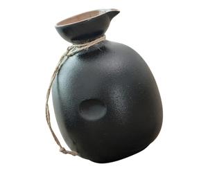 Didiseaon Flasque à Vin en Céramique Noire 300 Ml Bouchon en Bois, Bouilloire à Saké Traditionnelle Japonaise, Cadeau pour Festivals et Fête des Pères
