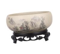 Didiseaon Ikebana Vase en Céramique Style Chinois Pot de Culture Hydroponique, Jardinière Ronde pour Bureau ou Commerce, Set Base Plastique
