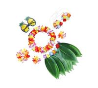 Didiseaon Jupe Hawaïenne Artificielles avec Serre-tête et Bracelets Ensemble Tropical pour Fête Plage Adulte Accessoires Cheveux Hawaïens pour Costume Garçon