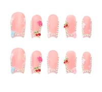 Didiseaon Lot de 10 Faux Ongles à Couverture Complète Taille M Strass 3d Cerises et Fleurs, Capsules en Plastique Légères et Réutilisables, Décorations Nail Art pour Manucure Printanière