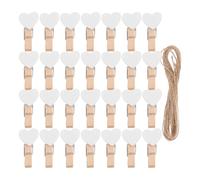 Didiseaon Lot de 100 Mini Pinces à Linge en Bois Blanc de Cœur 3 CM avec Ficelle de Jute 10 M - Kit Suspendre de Photos Décoratives DIY pour Maison Mariage et Bureau
