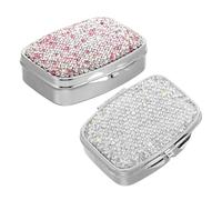 Didiseaon Lot de 2 Mini Piluliers Décorés Blancs et Roses, Boîte à Pilules Compartimentée Métal Portable, Petit Pilulier Carré pour Vitamines et Remède, Voyage et Usage Quotidien