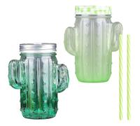 Didiseaon Lot de 2 Sets de Sets de Verres Cactus Pailles en Verre Capacité 400ml Design Créatif et Cuisine et Brasseries Couleur Aléatoire Réutilisable