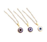 Didiseaon Lot de 3 Colliers Pendentifs Œil Turc Bleu en Verre Bordure Dorée, Chaîne en Alliage Métal, Bijoux Femme Protection le Mauvais Œil, Style Turc, Présent Chance et Couleur Aléatoire