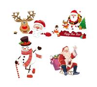 Didiseaon Lot de 4 Autocollants Décoratifs de Noël en PVC Motifs Père Noël Bonhomme de Neige et Renne Autocollants Muraux Amovibles pour Décoration de Chambre École et Dortoir
