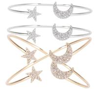 Didiseaon Lot De 4 Bracelets Manchettes Réglables Étoiles Et Lune, Bijoux De Poignet En Métal Doré Et Argenté, Bracelet Ouvrant Pour Femme, Usage Quotidien Et Présent, Taille Ajustable