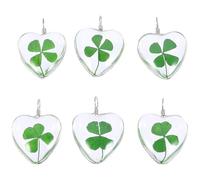 Didiseaon Lot de 6 Pendentifs Charme Pressé en Fleurs Séchées, Pendentifs Cœur de Trèfle à Quatre Feuilles, Décorations DIY pour Bijoux, Porte-clés et Bracelets, Naturels et Artisanaux,
