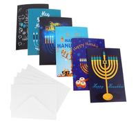 Didiseaon Lot de 6 set de Cartes de Vœux Hanoukka en Papier Enveloppes Décorations de Fête Traditionnelles Cartes de Bénédiction Manuscrites pour Célébration et Messages Personnalisés