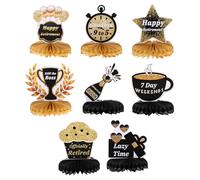 Didiseaon Lot de 8 Décorations de Retraite en Papier Nid d'abeille Noir et Or, Faciles à Installer, pour Fête Intérieure et Extérieure