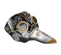 Didiseaon Masque de Médecin Peste Steampunk à Bec Long Masque de Cosplay Gothique Unisexe pour Halloween et Bal Masqué Accessoire Léger Sangles Ajustables en Argenté Noir