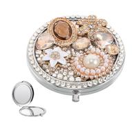 Didiseaon Miroir De Poche Pliable : Miroir De Maquillage Compact Double Face - avec Un Côté Normal Et Un Côté Grossissant 2X - Motif Fleur en Strass pour Les Voyages Et L'usage