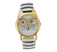 Didiseaon Montre pour Fille avec Bracelet Cuir PU Souple Motif Chaton Cartoon Mignon Mouvement Quartz Précis Étanche Éclaboussures Style Étudiant Noir Et Blanc Zébré
