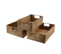 Didiseaon Panier En Algues Tissé À La Main Boîte De Rangement Rectangulaire Pour La Maison Boîte En Jonc De Mer Poignée Robuste Jaune 36 X 26 X 12 Cm