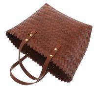 Didiseaon Paquet Bandoulière Tressé à la Main en Plastique Tissé Marron avec Anse en Similicuir Cabas de Plage Léger et Résistant pour Femme Paquet D’Été Bohème avec Grosse Capacité