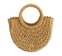 Didiseaon Paquet Main Femme Cabas Demi Lune en Paille Tressée, Paquet à Main de Plage Léger Poignée Solide, pour L'sorties en Bord de Mer