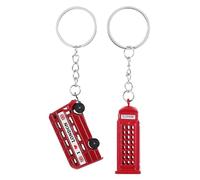 Didiseaon Porte-clés Paquet en Alliage de Zinc Vintage 2 Pièces Design Rétro Bus et Cabine Téléphonique Rouge pour Présent et Décoration