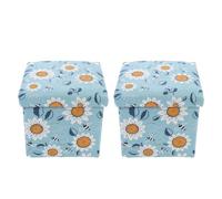 Didiseaon Pouf Pliant Tissu Coton et Panneau de Fibres 2 Pièces Tabouret de Rangement Pliable Boîte de Rangement Couvercle Multifonction, Repose-Pieds, Salon et Voyages en Voiture
