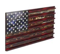 Didiseaon Présentoir de Pièces de Défi en Bois, Six Rangées Murales | Motif Drapeau Patriotique, pour Trophées et Distinctions, Décor Mural Maison, Gain de Place au Bureau