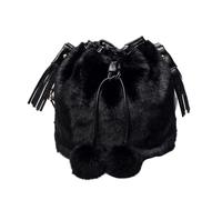 Didiseaon Sac à Main Femme Créatif Peluche Noire Sac Seau à Bandoulière avec Cordon Parfait pour Shopping Sorties