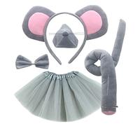 Didiseaon Serrage-tête Oreilles De Souris Gris 4 Pièces Taille Unique Ensemble Costume De Souris Garçon Et Filles Jupe Tulle Grise Fête Déguisement