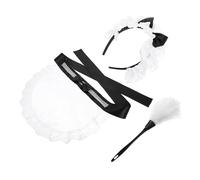 Didiseaon Set Accessoires Cosplay Soubrette Blanc Tablier Bandeau et Plumeau pour Soirées Déguisées Halloween et Jeux de Rôle