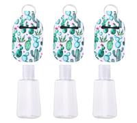 Didiseaon Set de Bouteilles Vides de 30ml Porte-clés Réutilisables Lot de 3 avec Housse en Néoprène Vert à Motif Cactus pour Savonnette, Lotion, pour Présents et Fêtes
