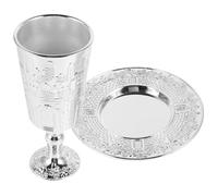Didiseaon Set de Coupe à Vin Kiddouch en Alliage de Zinc Argenté avec Soucoupe Assortie, Décorations de Fête du Shabbat, Solide et Facile à Nettoyer, pour Shabbat