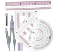 Didiseaon Set de Règle Multifonction pour Étudiants avec Compas et Équerre Fournitures Scolaires et Bureau Outil de Mesure Transparent Rose