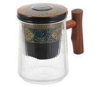 Didiseaon Tasse à Thé en Verre Infuseur en Céramique Perforé Poignée en Bois Mug Isotherme 350 Ml pour Infusion de Thé en Vrac Bureau et Maison Séparateur Élégant