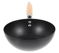 Didiseaon Wok en Fer Traditionnel 20 Cm sans Revêtement, Poêle à Frire Petite Taille pour Cuisinière à Gaz, Ustensile Cuisine Multifonction pour Cuisson Vapeur et Mijotage, Poêle Wok Maison