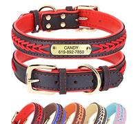 Didog Collier personnalisé en cuir pour chien avec plaque en laiton gravée Collier en cuir tressé doux rembourré personnalisé Collier réglable pour animal de compagnie pour chiens de petit moyen grand