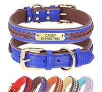 Didog Collier personnalisé en cuir pour chien avec plaque en laiton gravée Collier en cuir tressé doux rembourré personnalisé Collier réglable pour animal de compagnie pour chiens de petit moyen grand