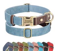 Didog Collier pour chien en cuir personnalisé, doux et durable, collier réglable avec plaque nominative et boucle en métal à dégagement rapide pour chiens de petite, moyenne et grande taille, bleu