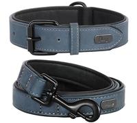 Didog Collier pour chien en cuir rembourré et ensemble de laisse, ensemble de laisse et collier réglable pour chien avec boucle en métal, colliers respirants pour chien avec laisse de 1,2 m en cuir PU