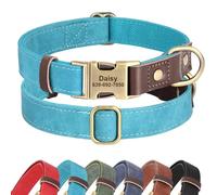 Didog Collier pour chien en similicuir souple pour grands chiens, collier classique réglable et robuste avec boucle en métal à dégagement rapide, bleu clair, taille XL