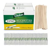 DIDON Sucre 5 KG - Lot de 1250 sachets Bûchettes de Sucre Individuels de 4g avec un lot d'agitateurs en bois - Pour les Boissons Chaudes, Cafés et Thés