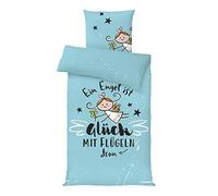 Die Geschenkewelt 46154 Happy Life Parure de lit 2 pièces en Microfibre avec Housse de Couette 135 x 200 cm et taie d'oreiller 80 x 80 cm Bleu Clair