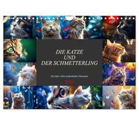Die Katze und der Schmetterling (Wandkalender 2026 DIN A4 quer), CALVENDO Monatskalender: Jeden Monat eine neugirige Katze, die einen zauberhaften Schmetterling bewundert.
