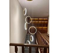 Die Lustre Moderne Luxe Villa Escalier Éclairage Lampe Suspendue Anneau Longue Ligne Lustres LED Suspensions Suspension Luminaire Pendnat, Gold, Round 15lamps