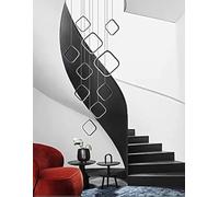 Die Lustre Moderne Luxe Villa Escalier Éclairage Lampe Suspendue Anneau Longue Ligne Lustres LED Suspensions Suspension Luminaire Pendnat, Black, Square 10lamps