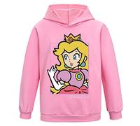 Die Super Bros Film Hoodie Mädchen Mignon Princesse Peach Pullover Capuche Enfant Cartoon Print Sweat-shirt pour Femme Enfant 3-13 Ans, Rose, 12- 13 ans