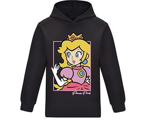 Die Super Bros Film Hoodie Mädchen Mignon Princesse Peach Pullover Capuche Enfant Cartoon Print Sweat-shirt pour Femme Enfant 3-13 Ans, Noir , 11-12 ans